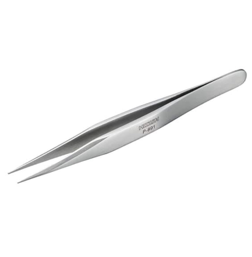 HOZAN P-891 straight-tip precision tweezers, side view